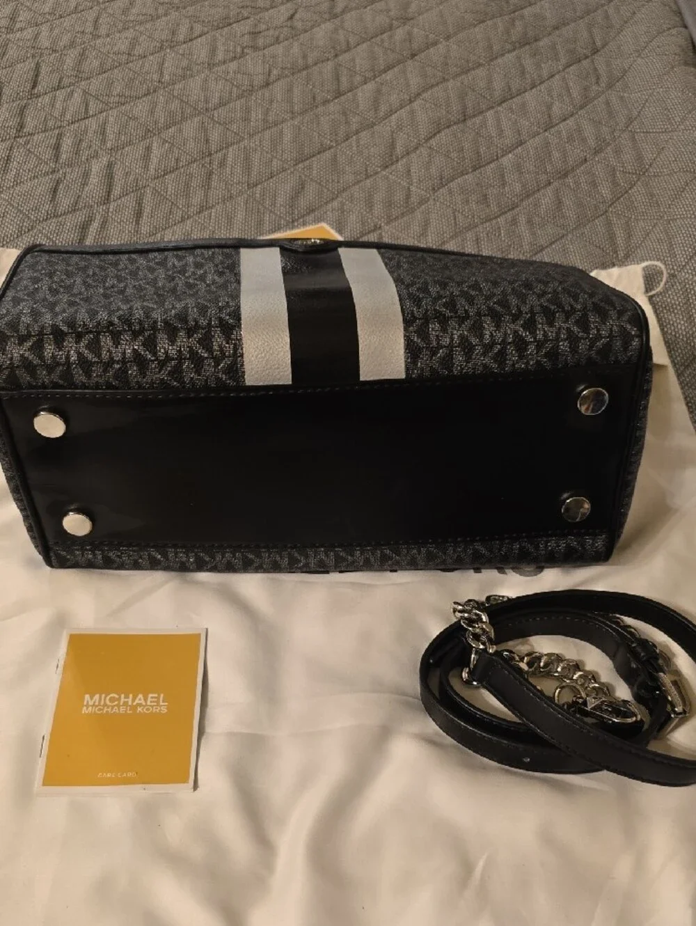 Michael Kors Black and Gray Logo Chain-Handle Shoulder Bag